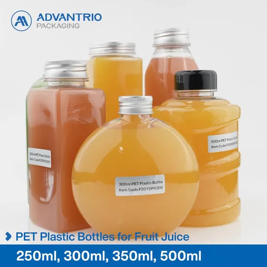 Round Clear Empty PET Milk Beverage Plastic Juice Bottles With Caps for Business 